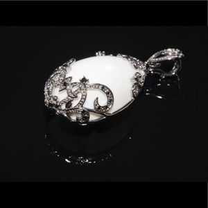 White Jade and Hematite Pendant